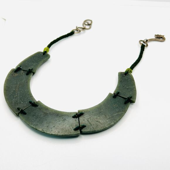 Antique Chinese Jade Dark Green Carved Dragon Clasp Collar Necklace - Picture 8 of 9